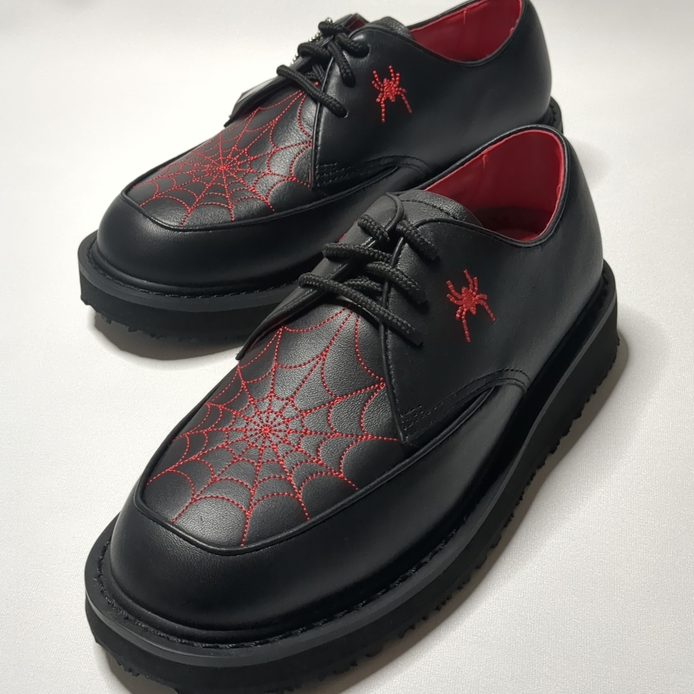 🕸️Rare Vintage Kids Black Leather Dress Shoes US 4 Retro Goth